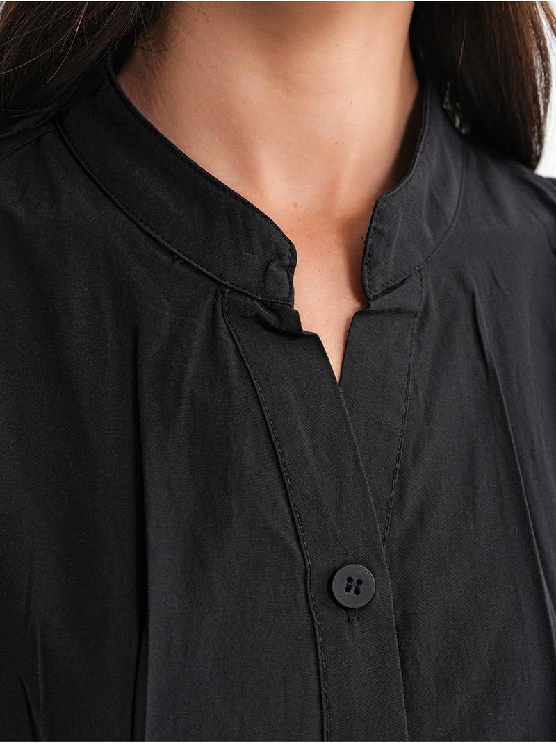 Vestido maxi com colarinho tippet e botões mixray Preto - Kiabi