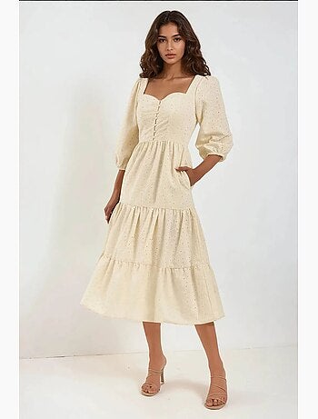 Vestido maxi com decote coração bordado hiccup