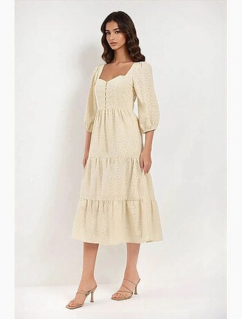 Vestido maxi com decote coração bordado hiccup