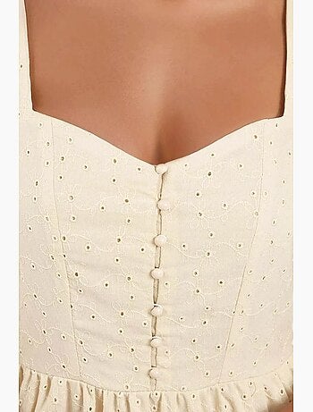 Vestido maxi com decote coração bordado hiccup