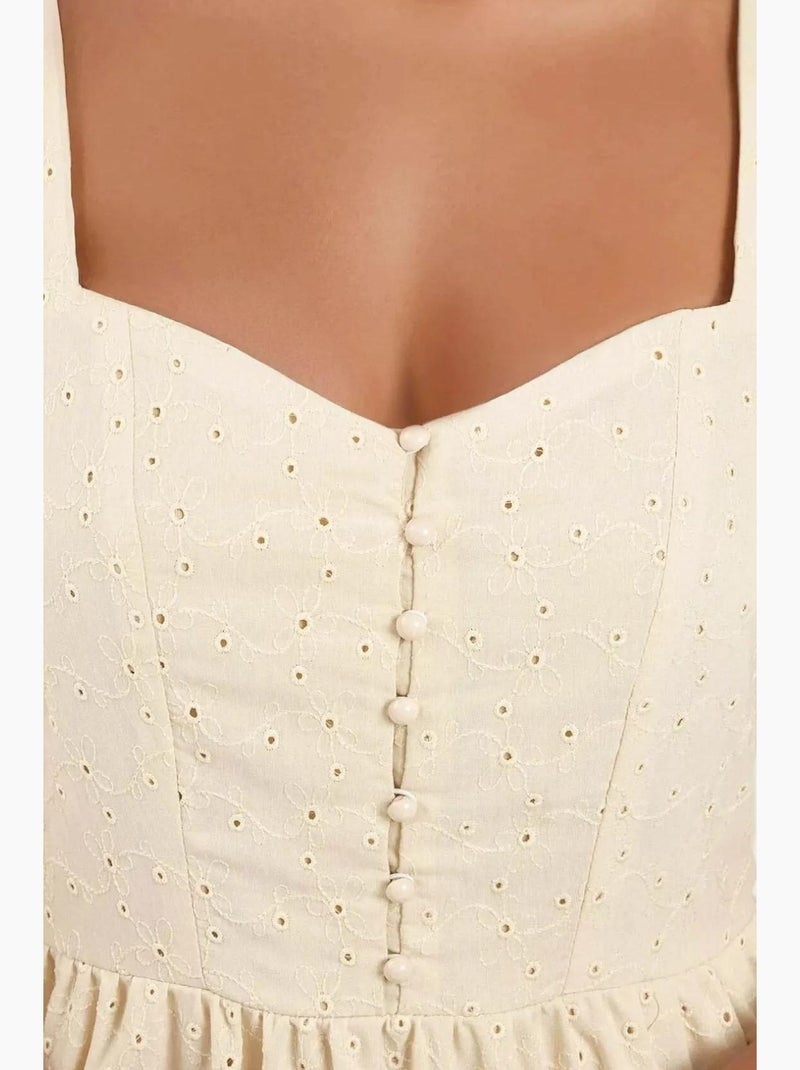 Vestido maxi com decote coração bordado hiccup Areia - Kiabi