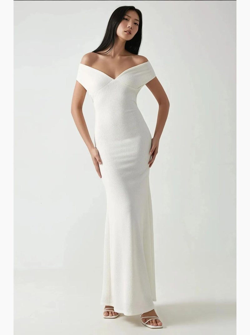 Vestido maxi com decote em coração hiccup Branco - Kiabi