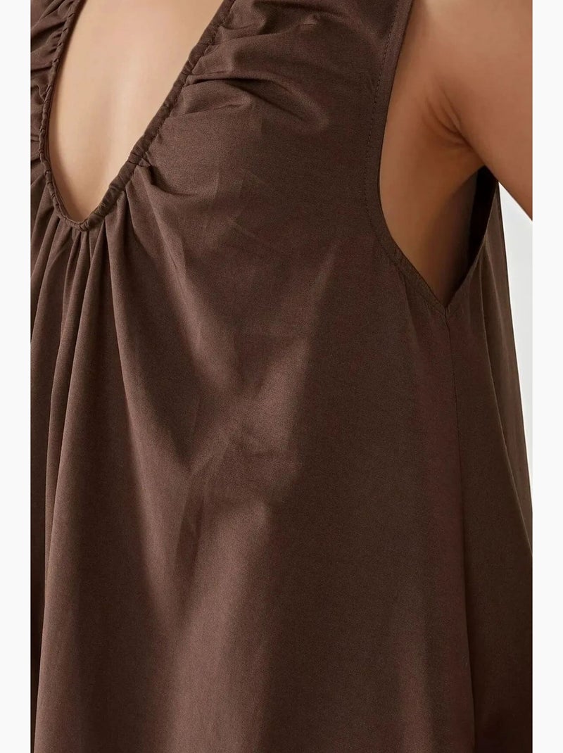 Vestido maxi com decote em u hiccup Castanho-escuro - Kiabi