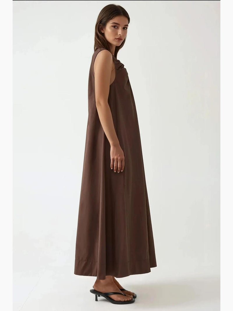Vestido maxi com decote em u hiccup Castanho-escuro - Kiabi