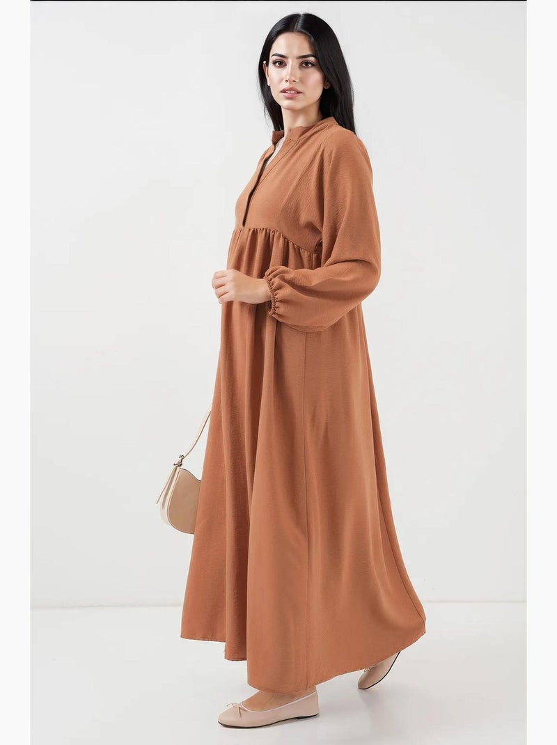 Vestido maxi com decote em v e botões bdart Camelo - Kiabi