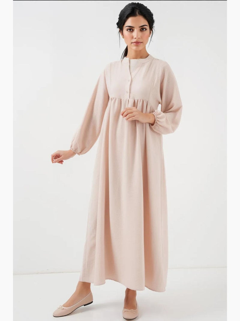 Vestido maxi com decote em v e botões bdart Creme - Kiabi