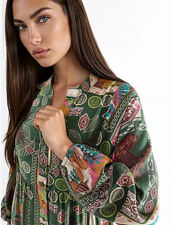 Vestido maxi com decote em v e padrão hiccup