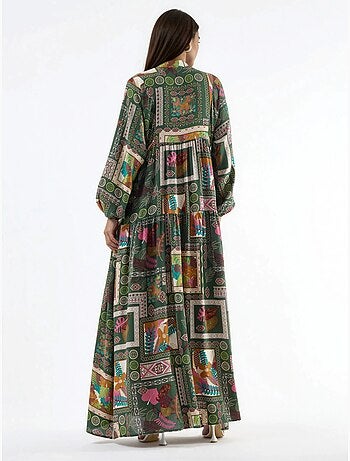 Vestido maxi com decote em v e padrão hiccup
