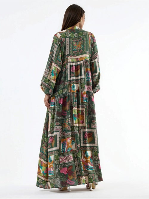 Vestido maxi com decote em v e padrão hiccup - Kiabi Vestido maxi com decote em v e padrão hiccup - Kiabi