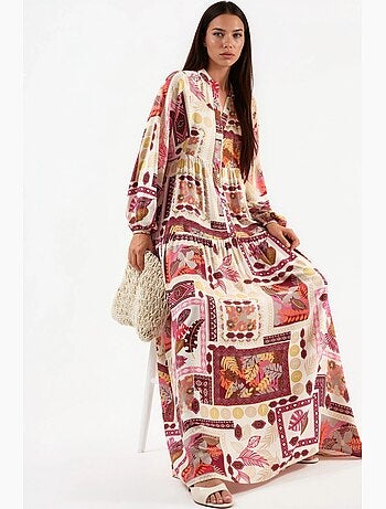 Vestido maxi com decote em v e padrão hiccup