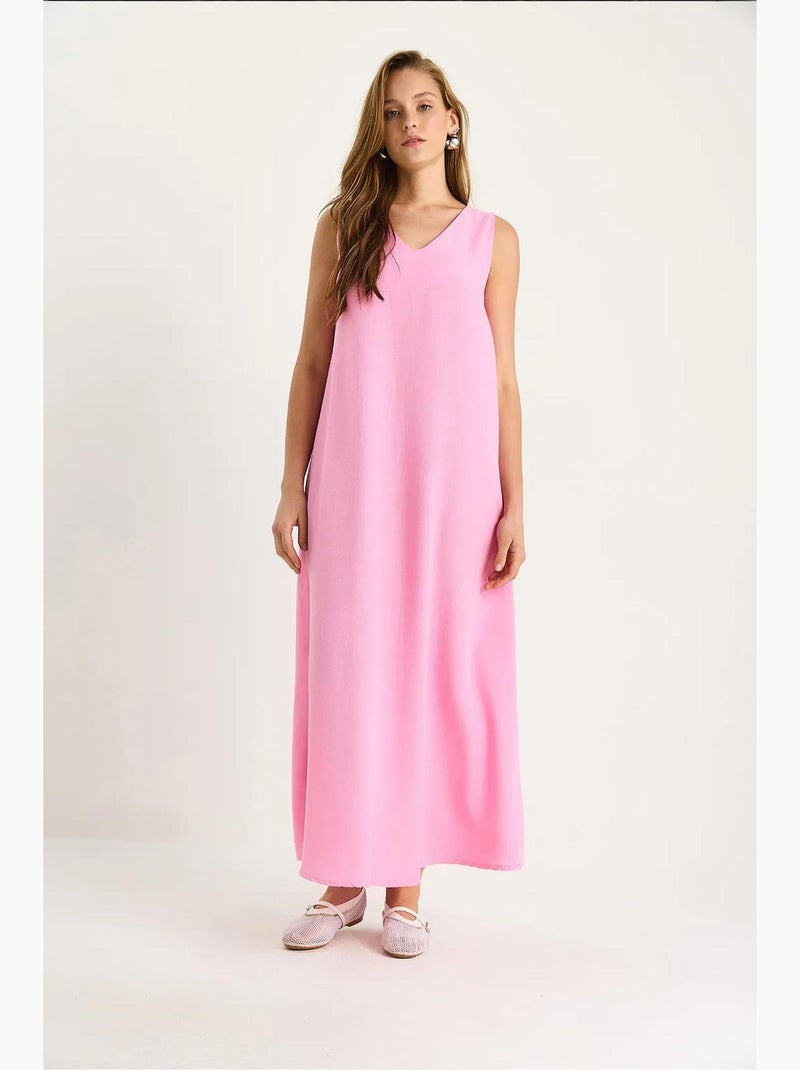 Vestido maxi com decote em v lucci Rosa-claro - Kiabi