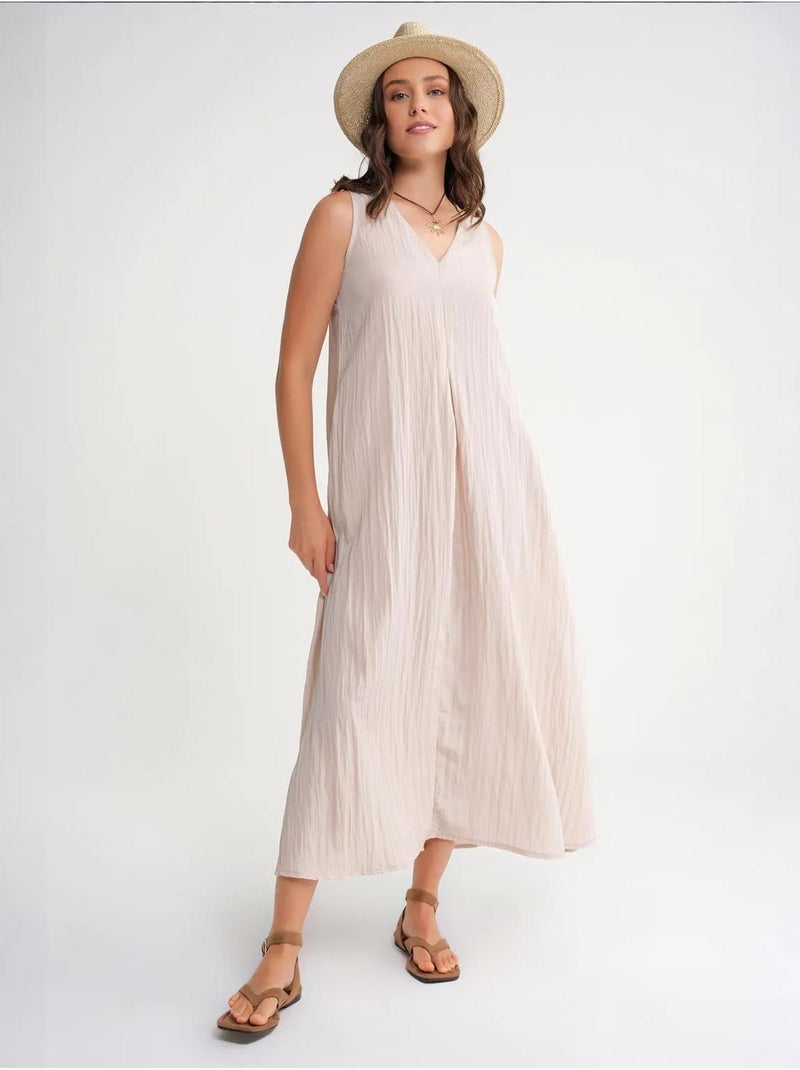 Vestido maxi com decote em v mixray Areia - Kiabi