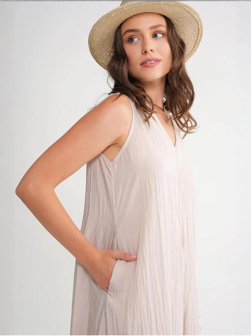Vestido maxi com decote em v mixray Areia - Kiabi