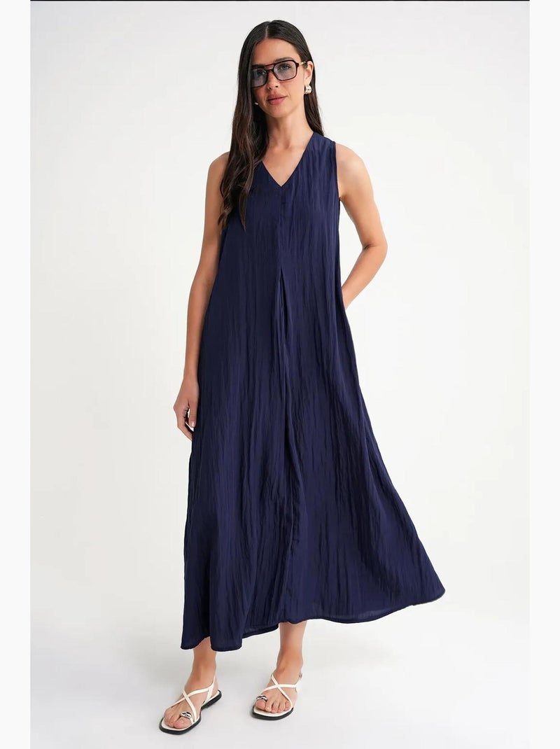 Vestido maxi com decote em v mixray Azul-marinho - Kiabi