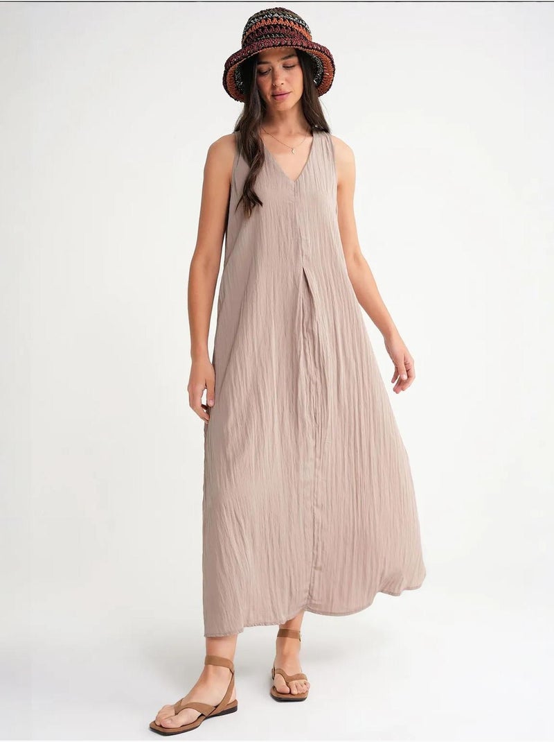 Vestido maxi com decote em v mixray Bege-argila - Kiabi
