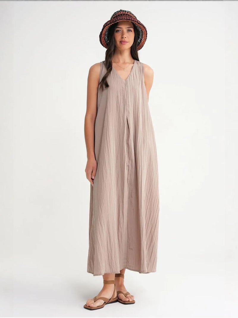 Vestido maxi com decote em v mixray Bege-argila - Kiabi