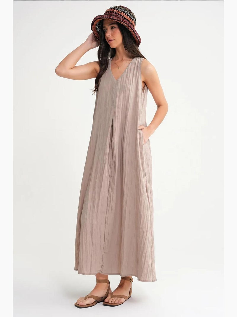 Vestido maxi com decote em v mixray Bege-argila - Kiabi