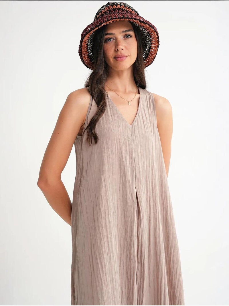 Vestido maxi com decote em v mixray Bege-argila - Kiabi