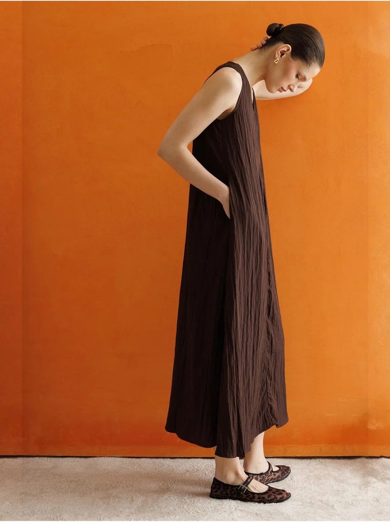 Vestido maxi com decote em v mixray Castanho-chocolate - Kiabi
