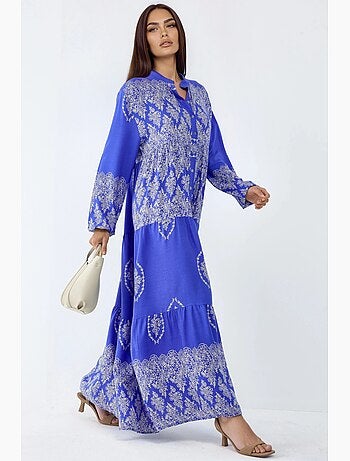 Vestido maxi com decote em v, padrão e fecho de botões hiccup