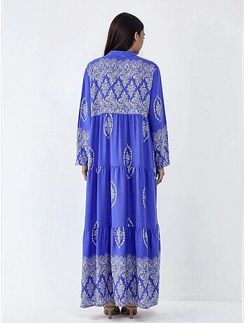 Vestido maxi com decote em v, padrão e fecho de botões hiccup