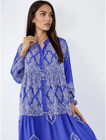 Vestido maxi com decote em v, padrão e fecho de botões hiccup