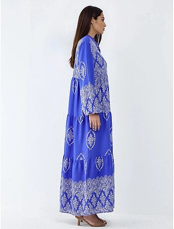 Vestido maxi com decote em v, padrão e fecho de botões hiccup