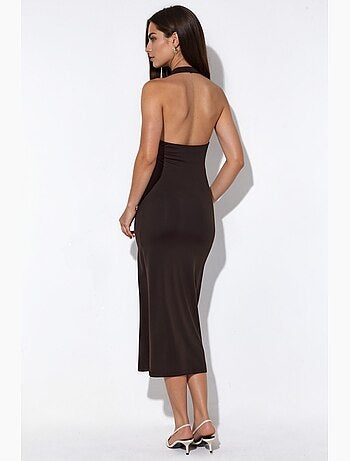 Vestido maxi com decote halter busem