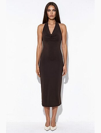 Vestido maxi com decote halter busem