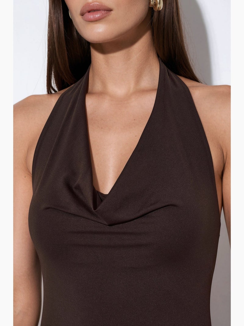 Vestido maxi com decote halter busem Castanho-escuro - Kiabi