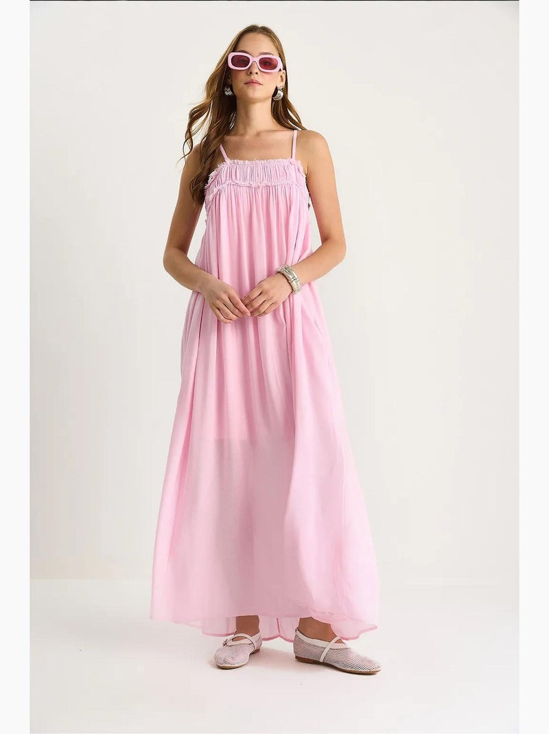 Vestido maxi com decote quadrado bordado lucci Rosa-pálido - Kiabi