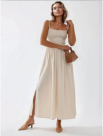 Vestido maxi com decote quadrado e corte em a hiccup