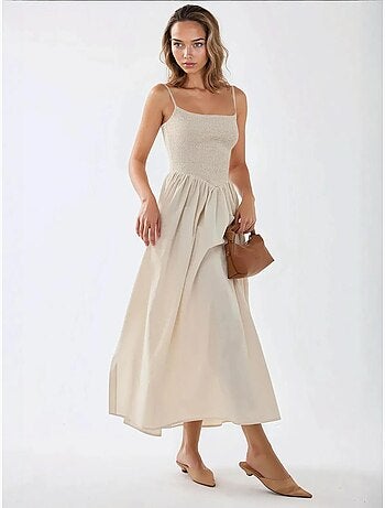 Vestido maxi com decote quadrado e corte em a hiccup