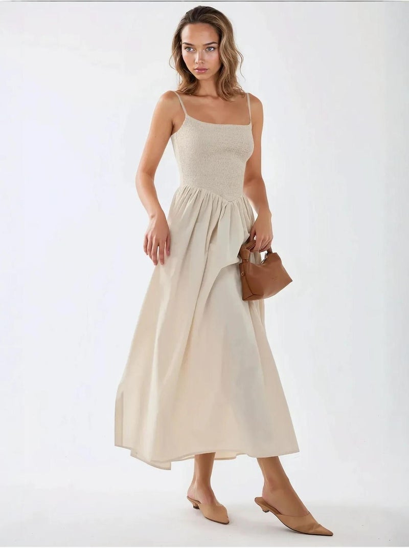 Vestido maxi com decote quadrado e corte em a hiccup Bege - Kiabi