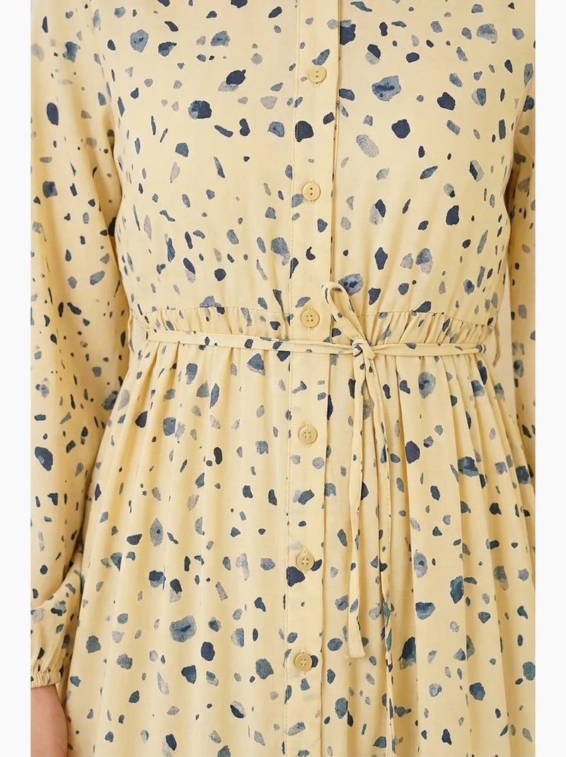 Vestido maxi com decote redondo, botões e faixa na cintura bdart Azul Amarelo - Kiabi