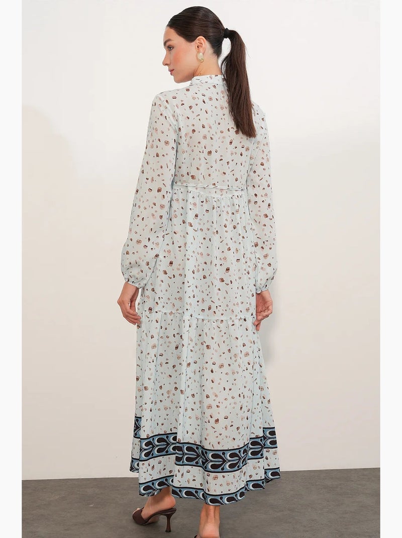 Vestido maxi com decote redondo, botões e faixa na cintura bdart Azul-céu - Kiabi