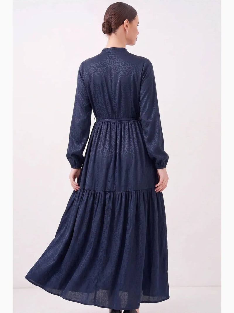 Vestido maxi com decote redondo, botões e faixa na cintura bdart Azul-marinho - Kiabi