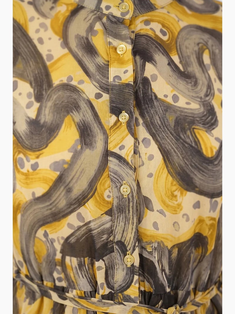Vestido maxi com decote redondo, botões e faixa na cintura bdart Cinza-amarelo - Kiabi