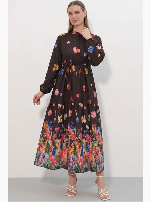 Vestido maxi com decote redondo, botões e faixa na cintura bdart - Kiabi