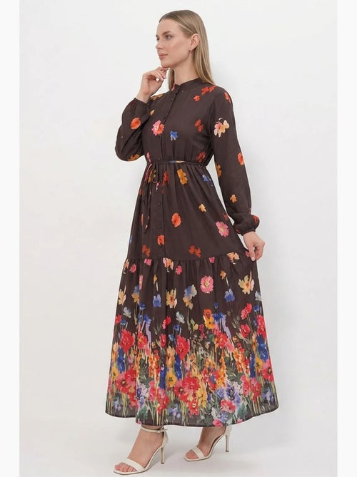 Vestido maxi com decote redondo, botões e faixa na cintura bdart - Kiabi