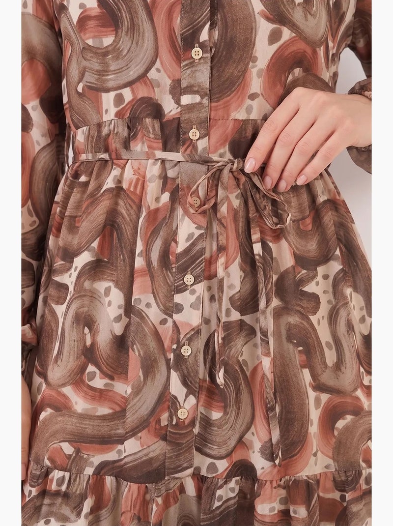 Vestido maxi com decote redondo, botões e faixa na cintura bdart Vermelho - Kiabi