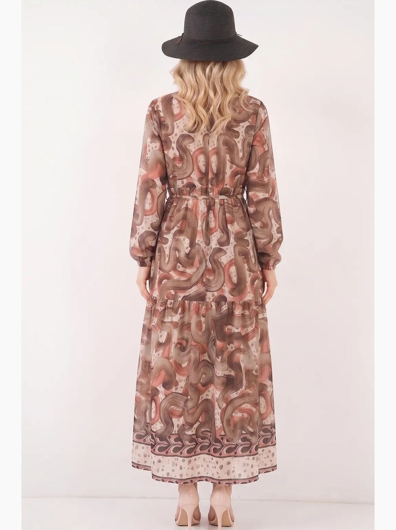Vestido maxi com decote redondo, botões e faixa na cintura bdart Vermelho - Kiabi