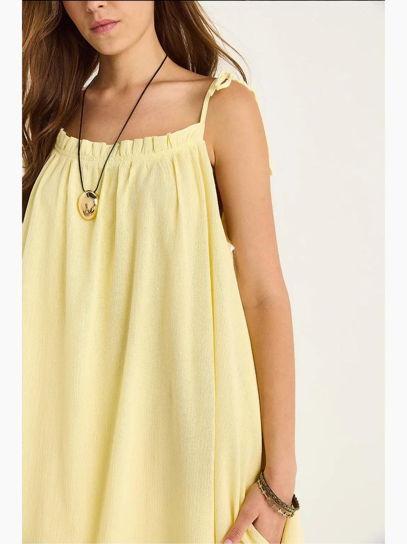 Vestido maxi com detalhe de folho lucci Amarelo-limão - Kiabi