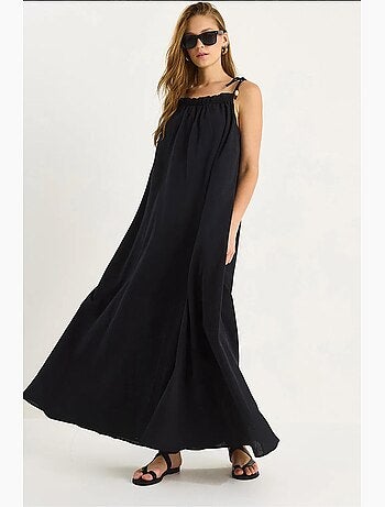 Vestido maxi com detalhe de folho lucci