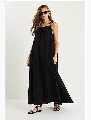 Vestido maxi com detalhe de folho lucci