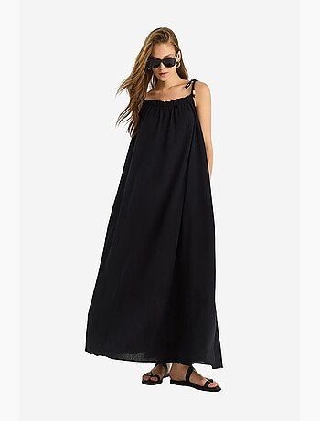 Vestido maxi com detalhe de folho lucci