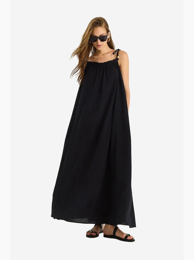 Vestido maxi com detalhe de folho lucci Preto - Kiabi