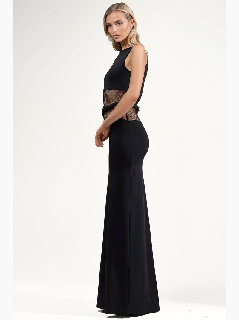Vestido maxi com detalhes em renda e recortes hiccup Preto - Kiabi
