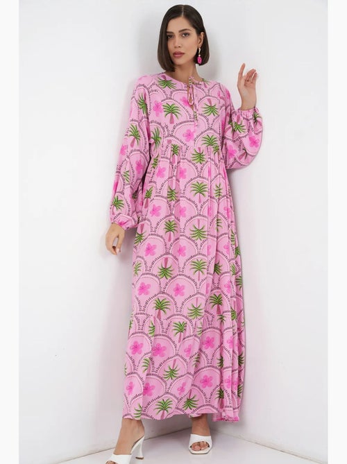 Vestido maxi com estampado tropical e fecho de botões bdart - Kiabi