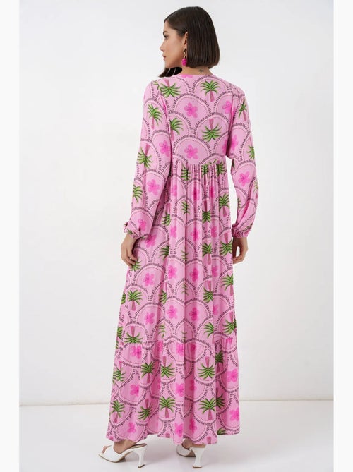 Vestido maxi com estampado tropical e fecho de botões bdart - Kiabi